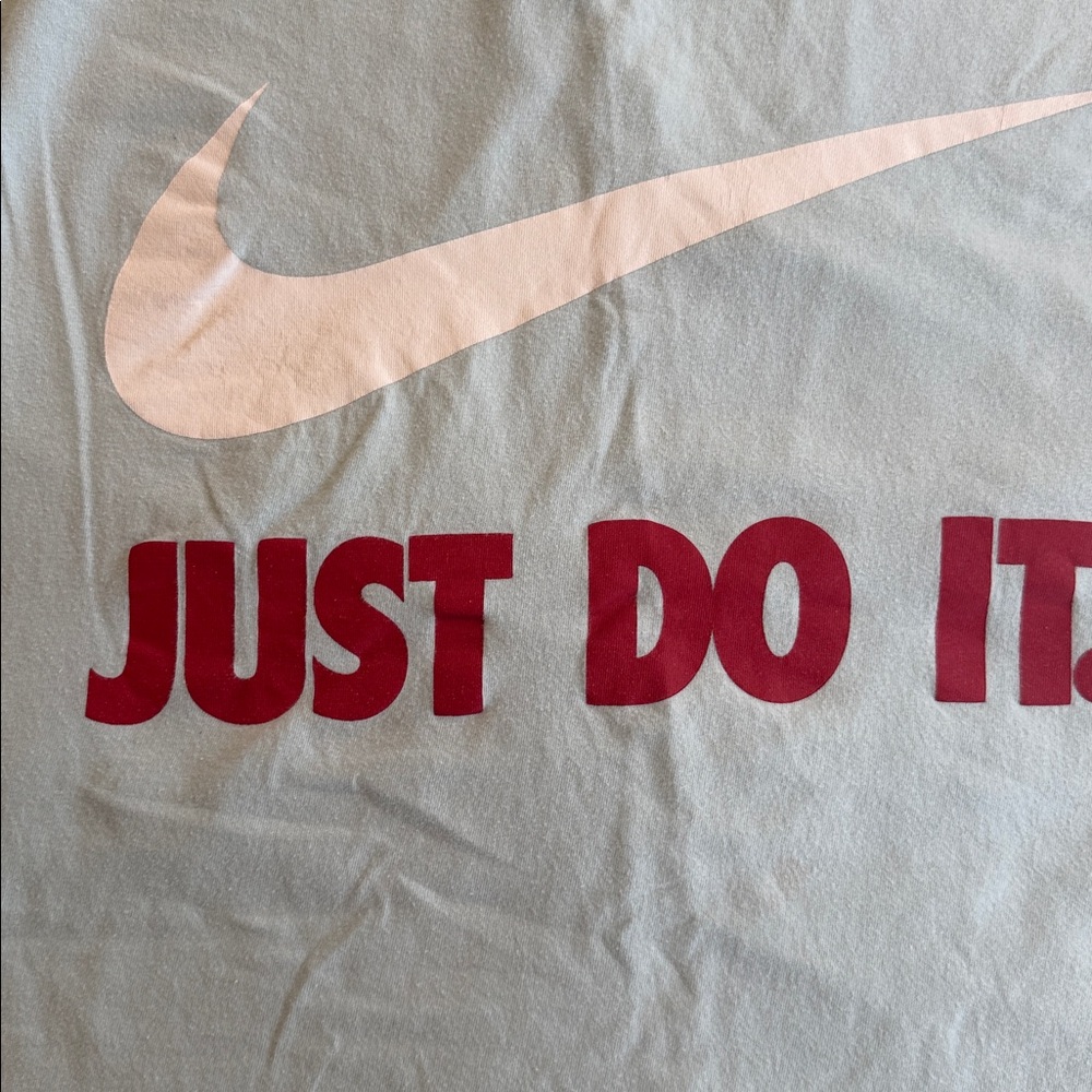 Nike Just Do It Graphic T-Shirt Light Blue Red Logo Unisex Size L